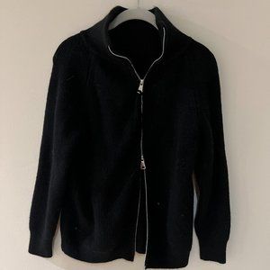 Double zipped ribbed knit jacket